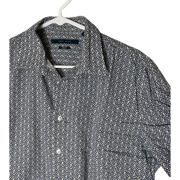 Perry Ellis Other - Perry Ellis Men Short Sleeve Button Down Shirt Black Tan Geometric Dot Stretch M